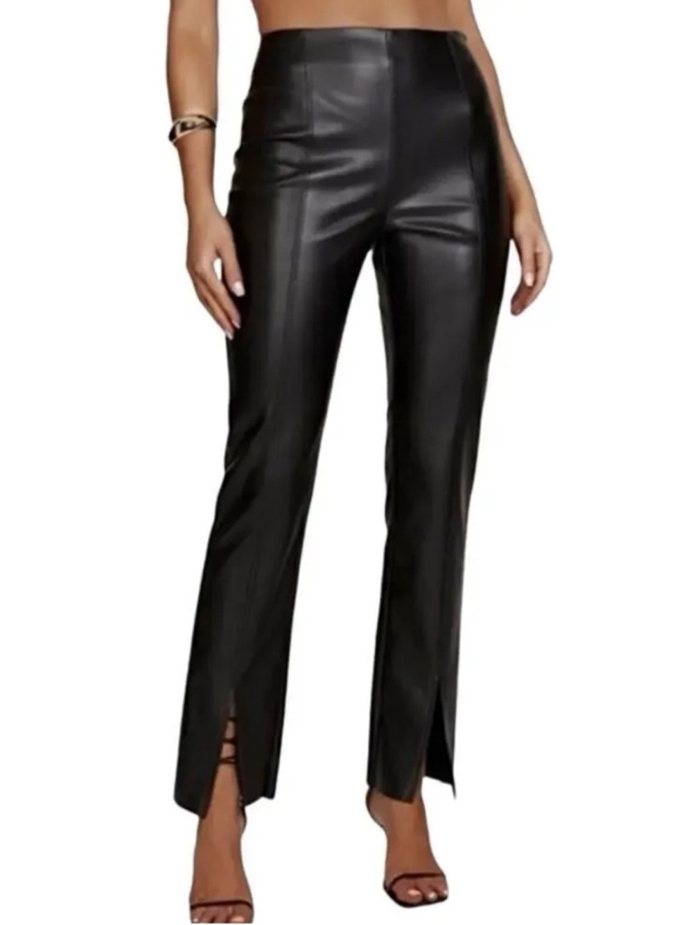 NWT MESHKI Vanessa Faux Leather Split Pants Black Size M
